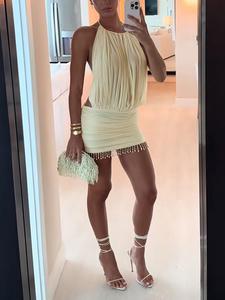 Women's Sexy Backless Dress, Solid Color Sleeveless Dress for Party Club Dating Wear, Ladies Summer Clothes