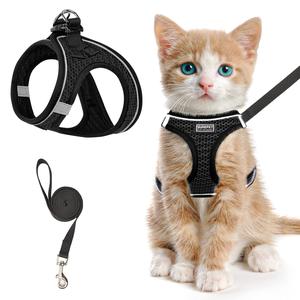 Cat Harness and Leash for Walking Escape Proof, Adjustable Kitten Vest Harness Reflective Soft Mesh Puppy Harness for Outdoor, Comfort Fit, Easy to Control