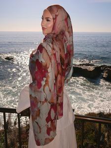 Women's Modern Trendy Watercolor Print Scarf 80x180cm, Summer Muslim Headscarf for Beach Sun Protection, Casual Woven Fabric Accessory, Turban Hijab
