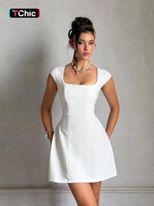 Women's Plain Square Neck A Line Dress, Elegant Cap Sleeve Short Dress for Party Holiday Wedding Guest, Ladies Fall Clothes, Nadine Merabi Dress