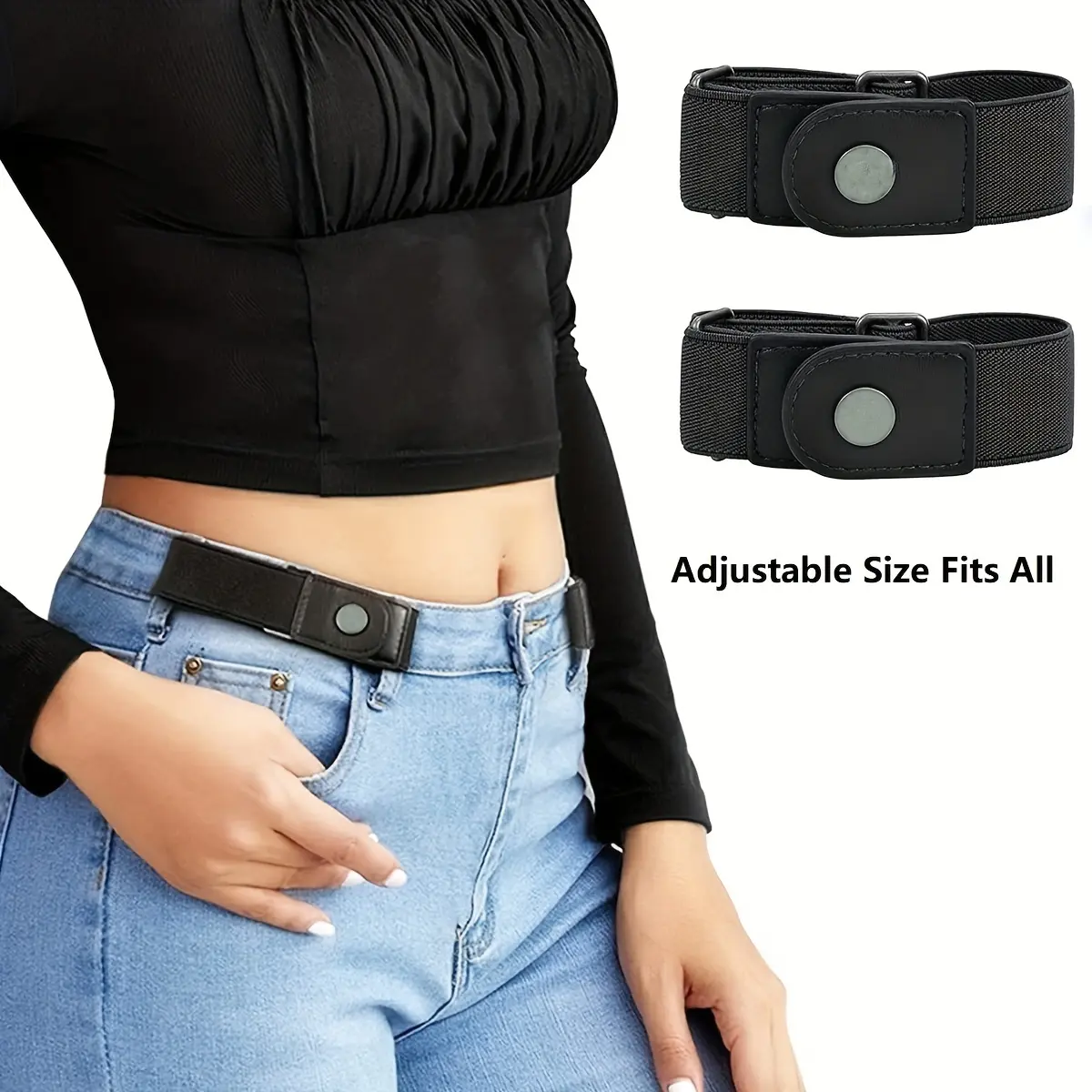 2 Pairs of Men's and Women's Buckle Free Elastic Waistbands, Casual Elastic Comfort, Invisible Waistband, Jeans, Pants, Waist Cinching Tool