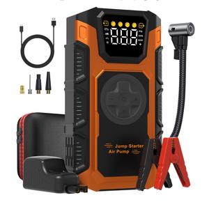 Featou Jump Starter Power Pack 5000A Car Battery Booster Power Bank & Tyre Inflator (12V, 10.0L Gas/8.5L Diesel), Portable jump pack car starter with Smart Clamps, LCD Screen, Emergency Light, QC3.0