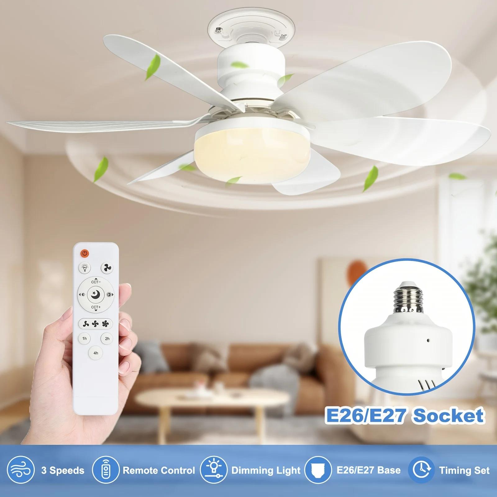 40W LED Ceiling Fan Light 20.5in with Remote – E27 Screw Socket + (FREE B22 Converter) | Quiet Fan for Bedroom, Kitchen, Garage UK