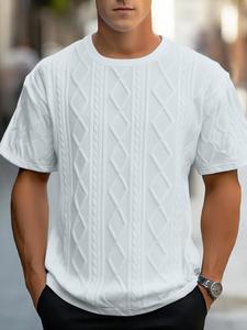 Men's Jacquard Short Sleeve T-shirt, Loose Casual Comfy Round Neck Tee for Summer, Fashion Men's Top for Daily Wear, Tropical