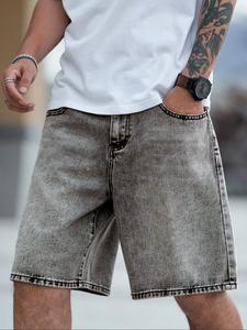 Men's Solid Color Denim Shorts, Loose Casual Fashion Comfy Shorts for Summer, Men's Bottoms for Daily Wear, Cotton, Jean Shorts