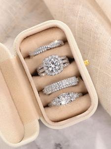 Women's Elegant Rhinestone Decorated Ring Set, Exquisite Trendy Ring Set, Fashionable Jewelry for Women As Engagement Anniversary Wedding Party Decor