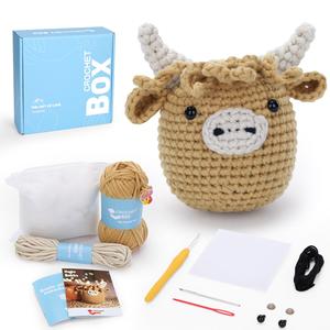 Highland Cow Crochet Kit, Amigurumi Crochet, 1 Set DIY Highland Cow Beginners Crochet Kit, Including Soft Yarn, Step-by-Step Video Tutorial, Hook, Holiday Birthday Handmade Gifts for Adults