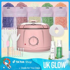 【Waxing Day】UG Professional Waxing Kit for Women and Men Wax Heater Pot with 5 Packs Wax Beads and 20 Applicator Sticks Painless Full Body Hair Removal Salon Quality at Home