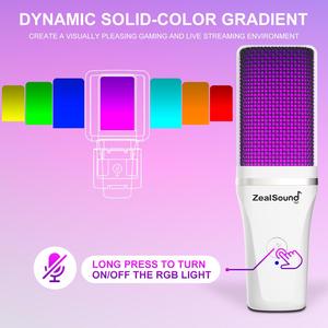 ZealSound USB Powered Microphone, Streaming Equipment, RGB Microphone with One-click Mute & Monitoring, Suitable for Phone, PC, Computer, PS4, PS5, MAC, Streaming, Podcast