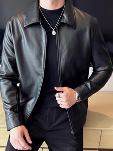 men's regular fit solid pocket longsleeves zipper pu leather jacket, casual long sleeve collar outerwear for all seasons, fashion men's clothing for daily wear, coats, menswear
