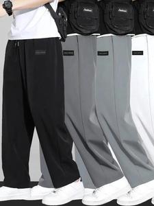 Men's Letter Patched Drawstring Waist Straight Leg Pants, Casual Comfy Pocket Trousers for Daily Wear, Men's Bottoms for All Seasons