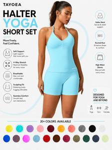 Women's V-Neck Seamless Sports Bra & High-Waisted Yoga Shorts Set, Breathable Gym Running, Comfortable Fitness Wear