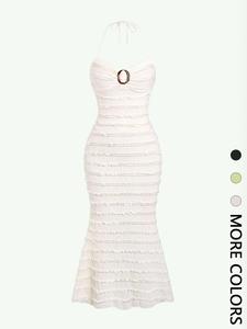 Women's Plain Backless Halter Neck Dress, Minimalist Cute Basic Tie Back Sleeveless Mermaid Dress for Party Dating Wear, Ladies Summer Clothes, Womenswear, Formal Wear, Bodycon Halter Dress, Elegant Evening Gown