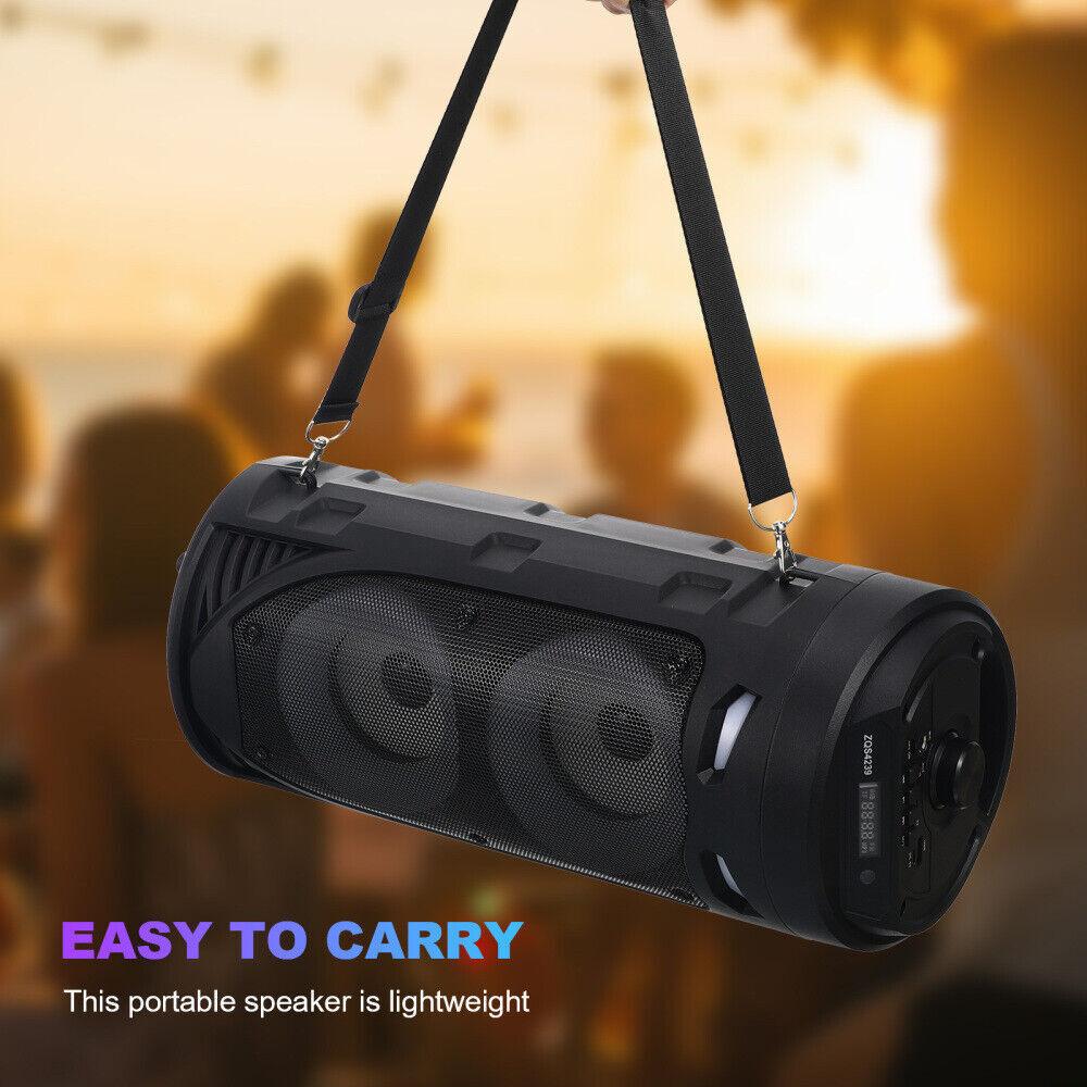 Portable Bluetooth 5.0 Party Speaker with Sub Woofer Heavy Bass Sound System MIC LED Lighting USB FM Radio Karaoke Input Adjustable Strap for Outdoor Use TWS Function UK Seller Fast Delivery Card Audio - Stereo, Cable Smartphone Colorful Remote Control