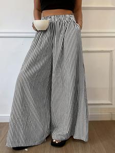 Women's Vertical Striped Casual Elastic Waist Wide Leg Striped Pants
