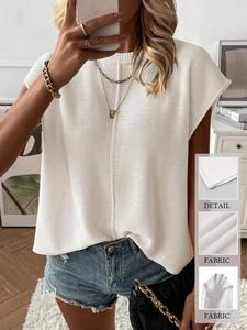 Women's Solid Color Round Neck Sweater Vest, Minimalist Casual Fashion Sleeveless Knitwear for Summer, Women's Knit Clothing for Daily Wear, Tops Women, Womenswear