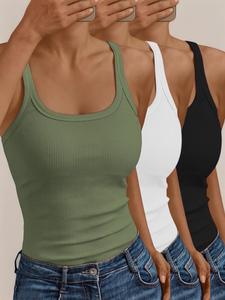Women's Solid   Scoop Neck Cami Top, Casual Sleeveless Spaghetti Strap Top for Daily Wear, Ladies Clothes for All Seasons