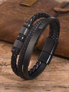 Men's Business Style Braided Design Pu Leather Bohemian Bracelets, Fashion Jewelry for Party, Daily Clothing Decor, Trendy All-match & Exquisite Jewelry for Birthday Gift
