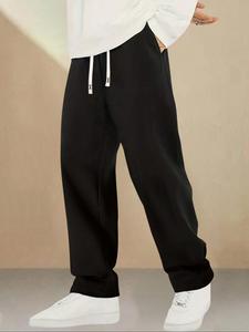 Men's Solid Color Drawstring Waist Sweatpants, Casual Comfy Athleisure Loose Fit Pants for Summer, Men's Trousers for Daily Wear