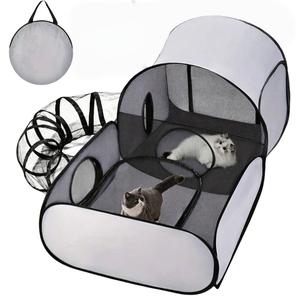 Three-In-One Cat Dog Game Fence with 360 Degree Tunnel, Soft Breathable Mesh Design, Easy Setup, Durable Pet House, Indoor Outdoor Outside Use