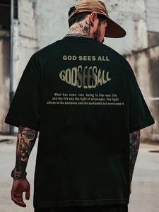 Men's Letter Print Round Neck Tee, Loose Casual Short Sleeve Crew Neck T-shirt for Summer, Fashion Men's Top for Daily Wear, Tropical