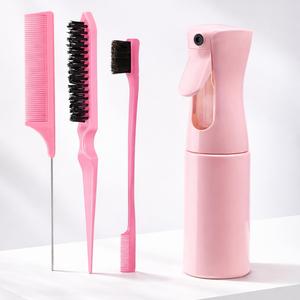 4pcs/Set Hairdressing Tools Set with Spray Bottle, Rat Tail Comb, Teasing Hair Brush, and Edge Control Hair Brush - Heatless, Haircare Salon Daily Hairline