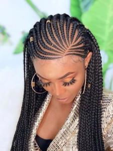 Women's 36inch Long Straight Synthetic Lace Box Braided Wigs for Daily, Cosplay, Anime Or Costume Party, Striking Natural Fluffy Hair Wigs with Bangs for Daily & Party Hairstyle Decoration, Braided Hair Texture