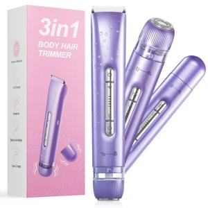 Bikini Trimmer for Women,Electric Shaver and Razor Rechargeable 3-in-1 Body and Facial Epilator,Dual Heads for Painless Trimming of Pubic Hair, Face, Underarms and Legs, IPX7 Waterproof. Vibration Massage Function 6000~7000 Vibration Min - Clipper