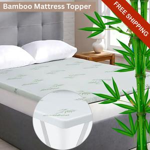 CL Bamboo Mattress Topper 2.5cm Memory Foam Pad Sheet - Elasticated Corner Anti Slip Noiseless Skin-Friendly Breathable Comfy Cozy Memory Foam  UK Sizes Single Double King Super King Bamboo TopperUK Cooling TopperUK EcoFriendlySleep