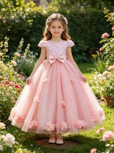 Girls' Flower Fairy Dress, High-End Hostess Walk Show Tutu Princess Dress, Flower Girl Wedding Gown, Little Girl's Elegant Costume, Floral Print Dress