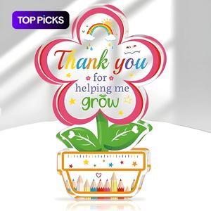 Flower & Letter Pattern Acrylic Ornament, Creative Thank You Gift for Teacher, Desktop Decoration for Home Office School, Gift for Teacher, Yard Sign, Acrylic Plaque Decor