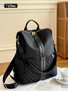Summer 2024 Simple Plain Quilted Nylon Backpack, Casual Large Capacity Shoulder Bag For Women, Multi-functional Zipper Backpack for Travel Commuter Back To School