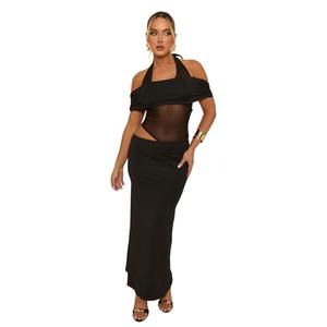 Stefaniya Womenswear Rebellious Fashion Mesh Cut Out Maxi Dress
