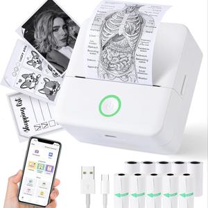 Portable Wireless Mini Printer with 10 Rolls Paper, Thermal Sticker Maker, Portable Handheld Printer, Pocket Phone Printer for Notes, DIY Printing, iOS & Android Compatible, Sticky Labels