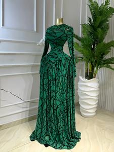 PULKRITU Elegant Women Long Sleeve Printed O-Neck Maxi Prom Dress, Evening Birthday Vacation Party Outfit Clubwear, Female Fashion Music Festival 2 Piece Dress,Lady Sexy Sheer Skirt,Graduation Season Dress
