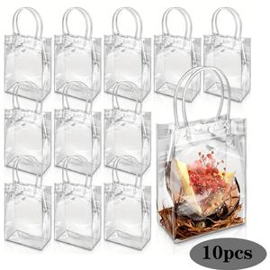 Transparent Gift Bag with Handle, 10pcs Clear Reusable Souvenir Gift Bag, Gift Wrapping Supplies for Wedding Birthday Party & Children's Day Party, Wedding Favors, Souvenir Bags, Snack Bags, Party Decoration Supplies, Vintage Party Favors