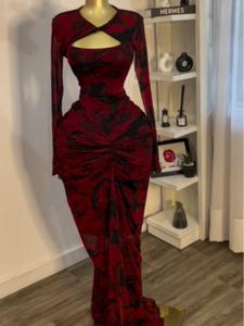 PULKRITU Women's All Over Print Cut Out Bodycon Dress, Elegant Floral Dress, Fashion Casual Cocktail Party Dress for Daily Outdoor Wear, Women Dress for Autumn