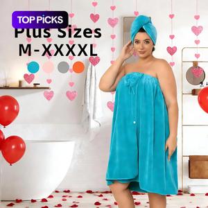 Plus Size Bathrobe & Hair Drying Cap Set, Adjustable Velcro Bathrobe, Soft Bathrobe for Home, Travel, Sauna and Spa Treatments, Shower Towels, Soft Absorbent Towel