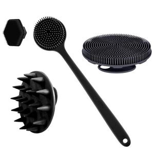 Silicone Body Brush Set, 4 Counts/set Long Handle Back Cleaning Brush & Shower Brush & Hair Washing Brush & Face Washing Brush, Bathing Accessories