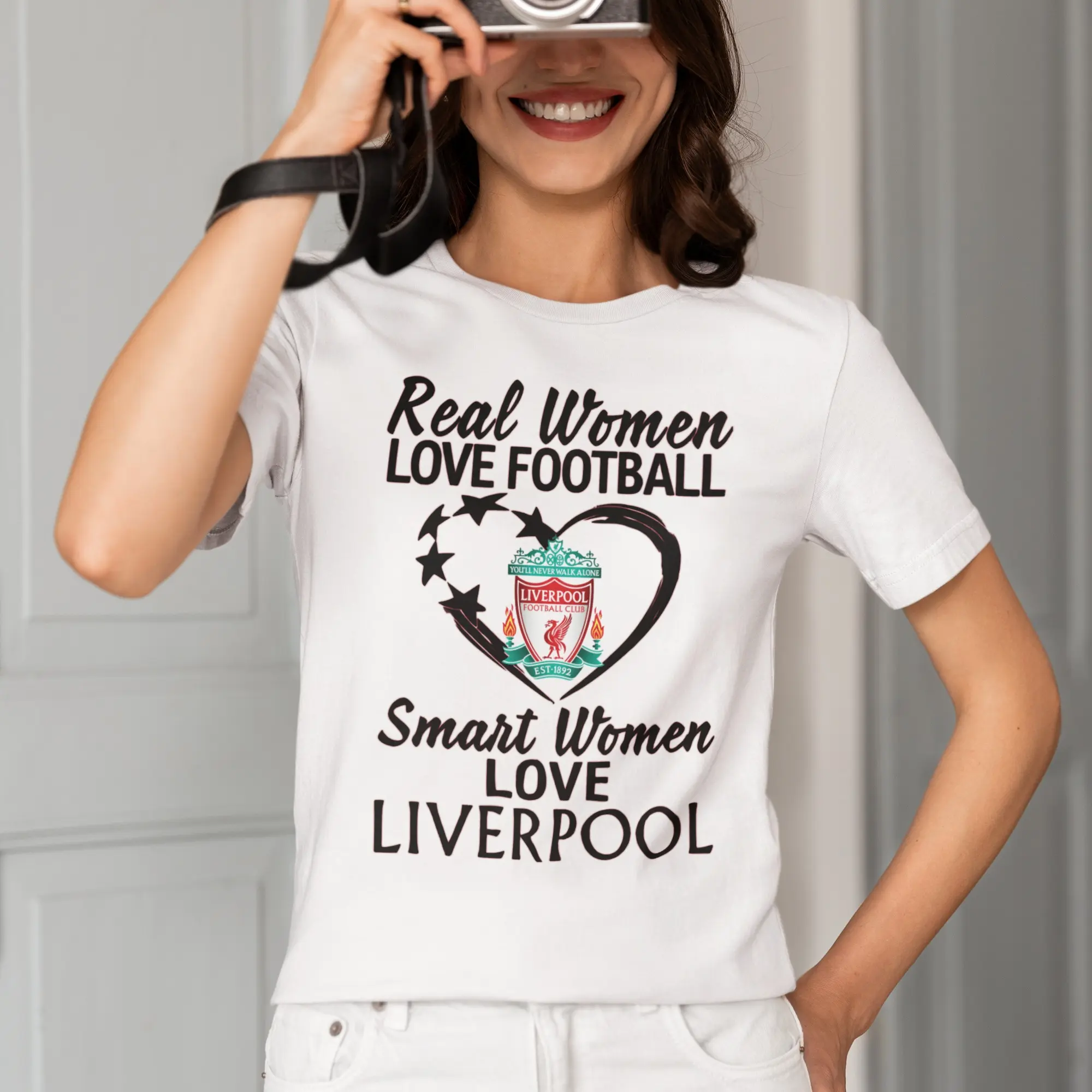 Real Women Love Football, Smart Women Love Liverpool Shirt, LFC Fan Tee, Liverpool Football Club Shirt, Gift for Liverpool Supporters, Soccer Fan Merch Comfort Cotton