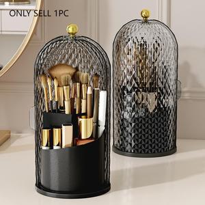 Makeup Brush Holder with Dust Cover, 360 Degree Rotatable Makeup Brush Storage Box, Makeup Tool Organizer for Dressing Table, Bathroom, Bedroom, Cosmetics Organizer Storage