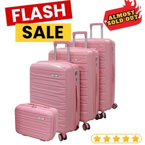 £85 Full Set of 4 SUITCASE LUGGAGE Polypropylene (PP) PINK Hard Shell Suitcase Set Viral Trending Travel Luggage, 13 inch Vanity Case, 20 inch Cabin, 24 inch Medium, 28 inch Large. MODEL: SSK LONDON PRO MAX