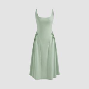Cider Square Neck Stretchy Midi Dress, A-Line Drop Waist with Multi-Color Options, All-Season Daily/Work Wear