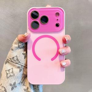 Macaron color minimalist girl's large window instantly changes to 17 magnetic all inclusive lens with frosted texture suitable for iPhone 17, 17Air 16 Pro Max 15, 14Plus 13, 12 Pro Max compatible with Magsafe wireless charging phone case