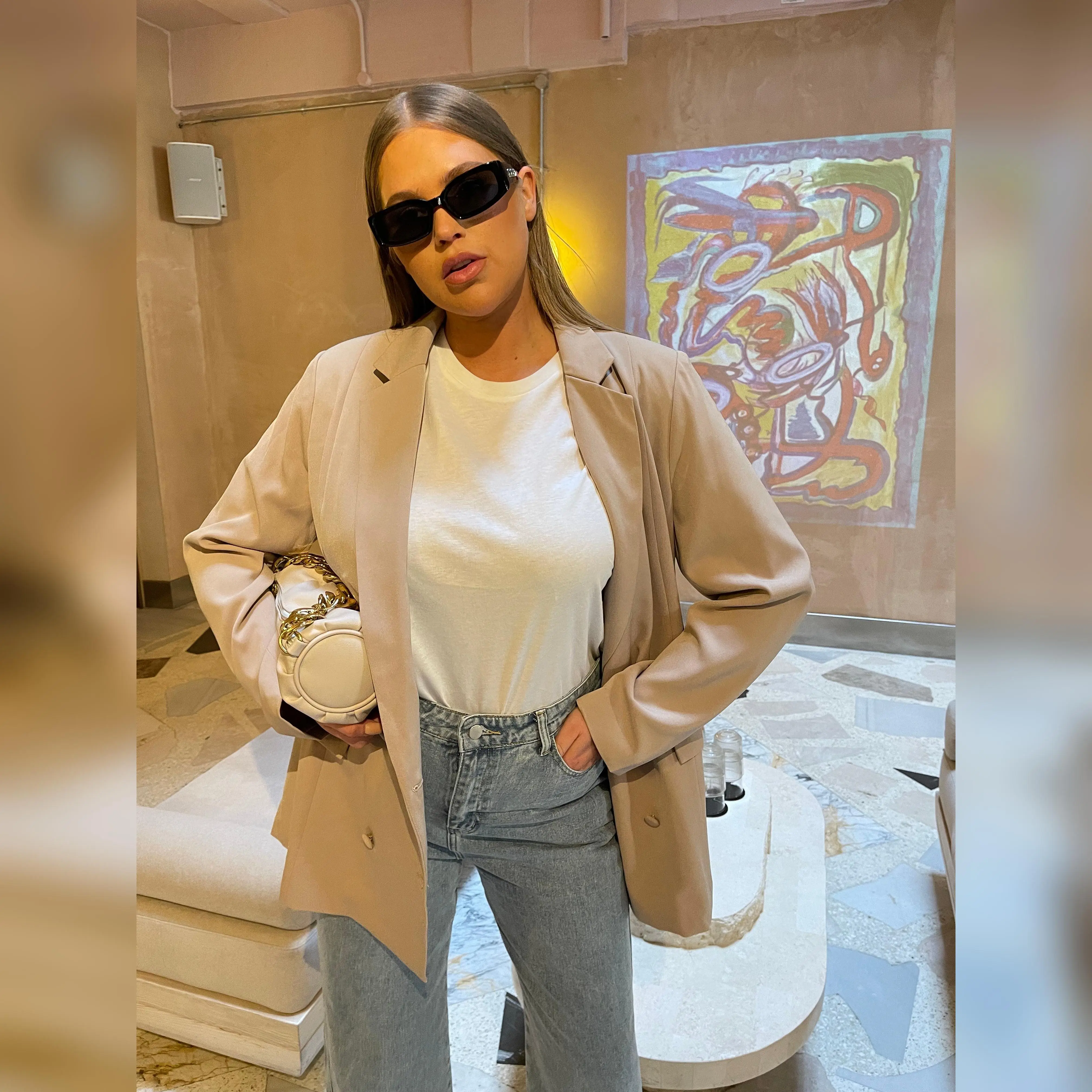Glamorous Curve Stone Double-Breasted Blazer