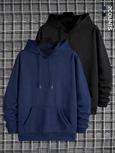 Men's Solid Color Pocket Hoodie, Casual Loose Long Sleeve Hooded Sweatshirt for Fall & Winter, Men's Clothes for Daily Wear