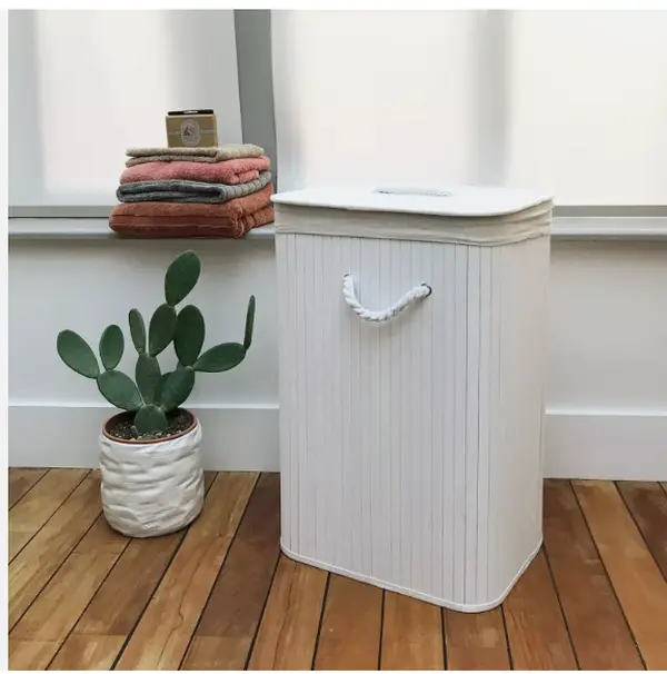 Bamboo Laundry Basket With Lid And Liner Foldable Washing Clothes Bin Hamper New