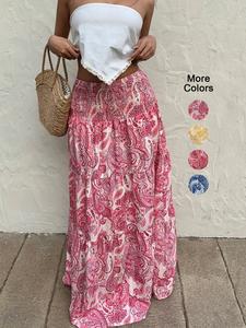 Women's Paisley Print Tie Waist Skirt, Boho Fashion Casual Maxi Skirt for Daily Holiday Vacation Wear, Ladies Bottoms for Summer