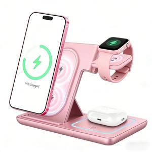 3-in-1 wireless charger, Foldable Wireless Charging Station for iPhone 11-17 & Iwatch/AirPods, Multi-Functional Three-In-One Fast Charge, 15w Simultaneous Charging, portable wireless charger, foldable travel, Foldable Magnetic Charger