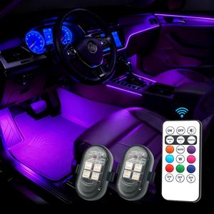 Car LED Decor Lights, Car Light Embellishments, Atmosphere Lamp Car Ambient Light Wireless/ Remote | Multi-Color Mode | USB Charging | For Interior, Grille, Warning Light